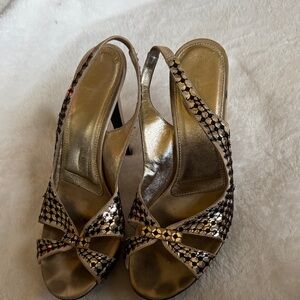 Sergio Rossi Gold and Black Slingback Heels size 38.1/2
